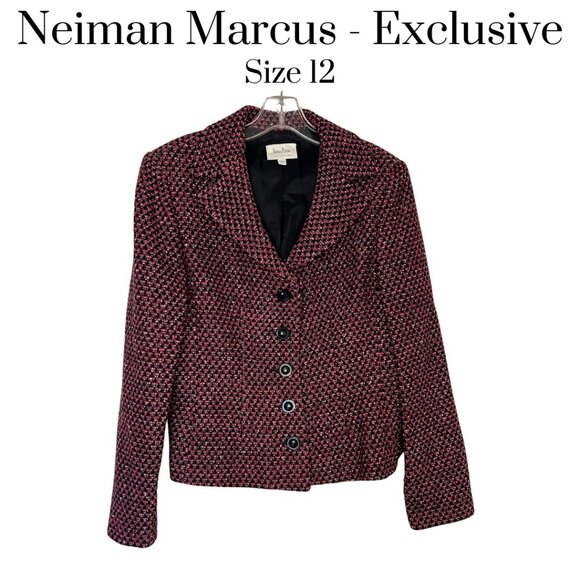 EUC Neiman Marcus tweed wool blend houndstooth blazer, size 12 Office career - Picture 1 of 8